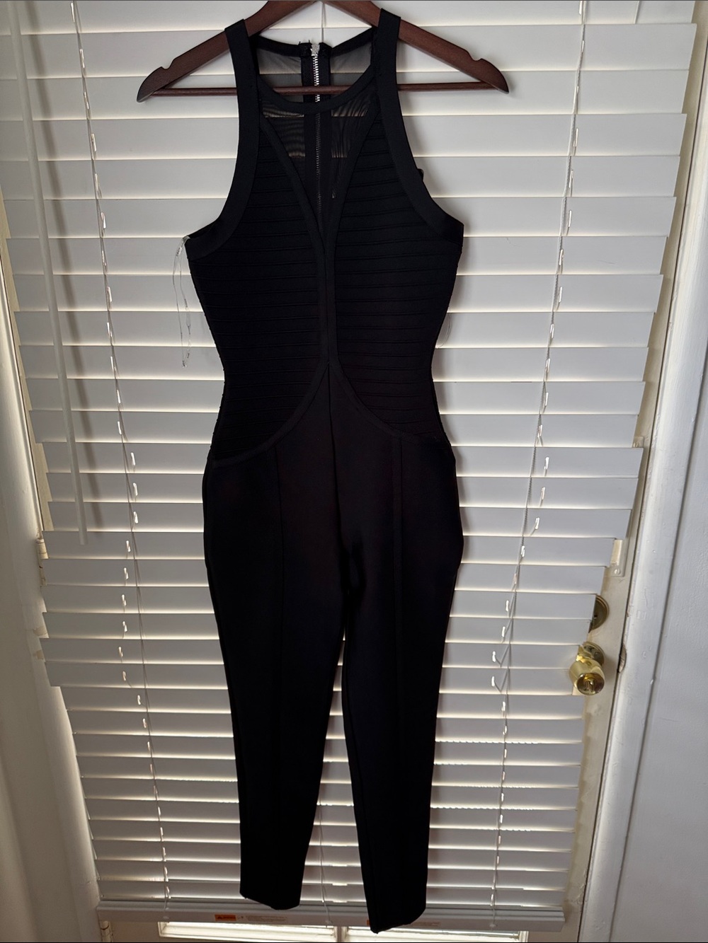 bebe Black Sleeveless Bandage Jumpsuit